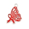 No To Drugs Red Awareness Ribbon Theme Alloy Enamel Pendants, Silver, Butterfly, 22x21.5x1.5mm, Hole: 2mm