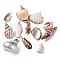Natural Shell Pendants, Edge Plated, Mixed Shapes, Mixed Color, 21.5~42x8.5~30x6~19mm, Hole: 1.4~5mm