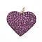 Brass Micro Pave Medium Violet Red Cubic Zirconia Pendants, with Jump Rings, Heart, Golden, 19x21x2.5mm, Hole: 3mm