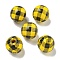 Printed Wood European Beads, Round with Tartan Pattern, Gold, 15.5~16mm, Hole: 4~4.5mm
