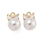 Brass Cubic Zirconia Charms, with ABS Plastic Pearl, Bowknot, Real 18K Gold Plated, 15x10x10.5mm, Hole: 2mm
