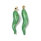 Handmade Lampwork with Brass Pendants, Horn of Plenty Charms, Medium Aquamarine, 35~40x9.5~13.5x8.5mm, Hole: 4.5x3mm