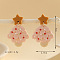 Christmas Tree Polymer Clay Dangle Stud Earrings, Golden, Pink, 40x28mm