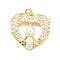 Brass Micro Pave Cubic Zirconia Pendants, Heart, with ABS Imitation Pearl, Rack Plating, Long-Lasting Plated, Lead Free & Cadmium Free, with Jump Ring, Real 18K Gold Plated, 19.5x20x6mm, Hole: 3.4mm