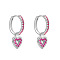 Heart Brass Micro Pave Cubic Zirconia Hoop Earrings, Platinum, 9mm