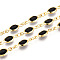 Brass Oval Link Chains, with Glass, Soldered, with Spool, Long-Lasting Plated, Golden, Black, 13.5x5x2~2.5mm, about 32.81 Feet(10m)/Roll
