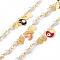 Handmade Eco-friendly Brass Enamel Moon with Evil Eye & Heart Charms Chain, with Plastic Imitation Pearl Beads, Lead Free & Cadmium Free, Soldered, with Spool, Real 18K Gold Plated, 4x2.5x0.5mm, 12x4mm