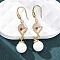 Brass Micro Pave Clear Cubic Zirconia Dangle Earrings, with Enamel and ABS Imitation Pearls, Rack Plating, Long-Lasting Plated, Lead Free & Cadmium Free, Heart & Round, Real 18K Gold Plated, 45x10.5mm