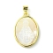 Rack Plating Brass Pave Natural Shell Pendants, Oval Charms, Long-Lasting Plated, Real 18K Gold Plated, Cadmium Free & Lead Free, 25x17x4mm, Hole: 5x3mm