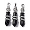 Synthetic Blue Goldstone Pendants, Brass Charms, Lead Free & Cadmium Free, 46~47x11~12x11mm, Hole: 8x5mm