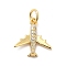 Rack Plating Brass Micro Pave Cubic Zirconia Charms, Airplane Charms, Long-Lasting Plated, with Jump Rings, Cadmium Free & Lead Free, Real 18K Gold Plated, 14x13x2mm, Hole: 3mm