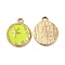 PVD Vacuum Plating 201 Stainless Steel Enamel Pendants, Real 18K Gold Plated, Flat Round with Starfish Charm, Green Yellow, 19x15x2mm, Hole: 2.6mm