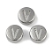 Anti-Tarnish 304 Stainless Steel Beads, Flat Round with Letter, Stainless Steel Color, Letter V, 7x3.8mm, Hole: 1.8mm