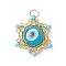 Beaded Star Eye Charms, Loom Pattern Glass Seed Beads Pendants, with Lampwork, Jump Rings, Light Sky Blue, 17.5x15.5x8.5mm, Hole: 2.5mm