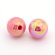 AB Color Plated Acrylic Half Drilled Round Beads PACR-F001-04-1