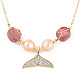 Collier pendentif queue de baleine en perles de quartz et perle de fraise naturelle avec chaînes câblées en laiton pour femme NJEW-T015-02G-3