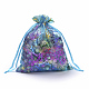 オーガンジーギフトバッグ巾着袋  巾着袋  カラフルなサンゴ模様  長方形  ダークターコイズ  30x20cm OP-Q051-20x30-01-1