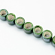 手作りの陶器ビーズ  パールカラーの  コラム  グリーン  15x17mm  穴：9mm PORC-S485-05-2