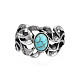 Gothic Punk Skull Alloy Open Cuff Ring with Oval Synthetic Turquoise for Men Women RJEW-T009-53-1