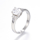 316 acero inoxidable anillos de dedo de circonio cúbico RJEW-P119-03-7#-1