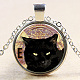 Halloween Theme Kitten Glass Alloy Pendant Necklaces NJEW-N0051-053B-02-1