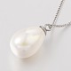 304 Stainless Steel Shell Pearl Beaded Pendant Necklaces NJEW-JN01306-2