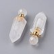 Faceted Natural Quartz Crystal Openable Perfume Bottle Pointed Pendants G-P435-D-03G-4