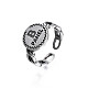 Flat Round with Word B Panel Alloy Open Cuff Finger Ring for Women RJEW-T009-39AS-3