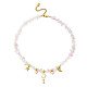 Alloy Enamel & 304 Stainless Steel & Brass Bib Necklace with Natural Rose Quartz Chip Beaded Chains NJEW-JN04434-2