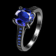 トレンディな真鍮ガラスラインストーンの指輪  ラウンド  サイズ6  ブルー  ガンメタ色  16.5mm RJEW-BB18916-6-2