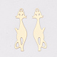真鍮子猫ペンダント  エッチングされた金属装飾  長持ちメッキ  猫のシルエット形状  ライトゴールド  35.5x9x0.3mm  穴：1.5mm KKC-S001-023KC-1