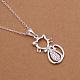 Simple Silver Color Plated Brass Cubic Zirconia Kitten Pendant Necklaces For Women NJEW-BB12944-1