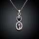 Silver Plated Brass Cubic Zirconia Oval Pendant Necklaces NJEW-BB03590-B-2