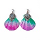 Spray Painted Natural Freshwater Shell with Rhinestone Pendants BSHE-G033-07A-2