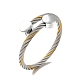 304 Stainless Steel Twist Rope Open Cuff Bangle with Flat Round Beaded for Women BJEW-P283-52-4