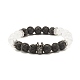 Ensemble de bracelets extensibles de perles rondes de quartz craquelé naturel et de roche de lave BJEW-JB07205-3