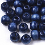 Dyed Natural Wood Beads, Round, Lead Free, Marine Blue, 10x9mm, Hole: 3mm, about 3000pcs/1000g