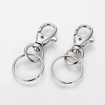 Iron Swivel Clasps, Swivel Snap Hook Lobster Claw Clasps, with Key Rings, Platinum, 25x60mm