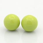 Kein Loch lackiert Messing runden Ball Perlen passen Käfig Anhänger, grün gelb, 16 mm