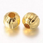 Гофрированного железа бисера, золотые, круглые, 6 мм диаметром, отверстие: 2 мм, Около 3220 шт / 1000 г