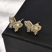 Серьги-гвоздики в форме бабочки из латуни с прозрачным кубическим цирконием EJEW-L261-029A-G