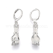 Brass Hand Palm Dangle Leverback Earrings for Women EJEW-N012-106P