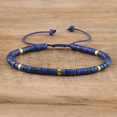 Bracelets tressés en perles de lapis-lazuli naturel, bracelets ajustables pour femmes, Diamètre intérieur: 16 cm, perle: 4~4.5x2~2.5 mm