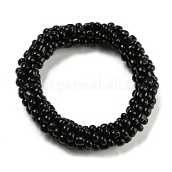 Pulsera elástica trenzada con perlas de vidrio de ganchillo, pulsera nepel estilo boho, negro, diámetro interior: 1-3/4 pulgada (4.5 cm)