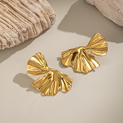 Boucles d'oreilles à tige en forme de feuille en acier inoxydable 304, véritable 18k plaqué or, 40x22.6mm