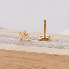 Orecchini a bottone in acciaio inossidabile 304, croce, vero placcato oro 18k, 11x8mm