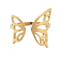 Bagues de manchette ouvertes en acier inoxydable 304 avec aile de papillon creuse pour femmes&nbsp;RJEW-M024-02G