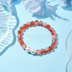 Braccialetti elasticizzati con perline di vetro craquelé trasparente bicolore da 8 mm&nbsp;BJEW-JB10538