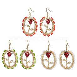 Pendientes colgantes de vidrio con semillas de esmalte de aleación para el día de San Valentín&nbsp;EJEW-MZ00391