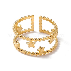 Placcatura ionica (ip) 304 acciaio inossidabile stelle doppia linea anello polsino aperto per le donne&nbsp;RJEW-C045-24G